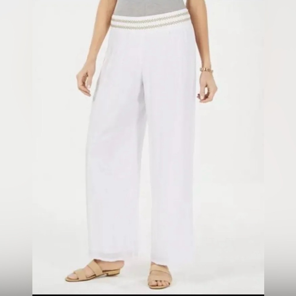 NWT Women’s JM College White Summer Women Wide-Leg Metallic-detail Pants Size L